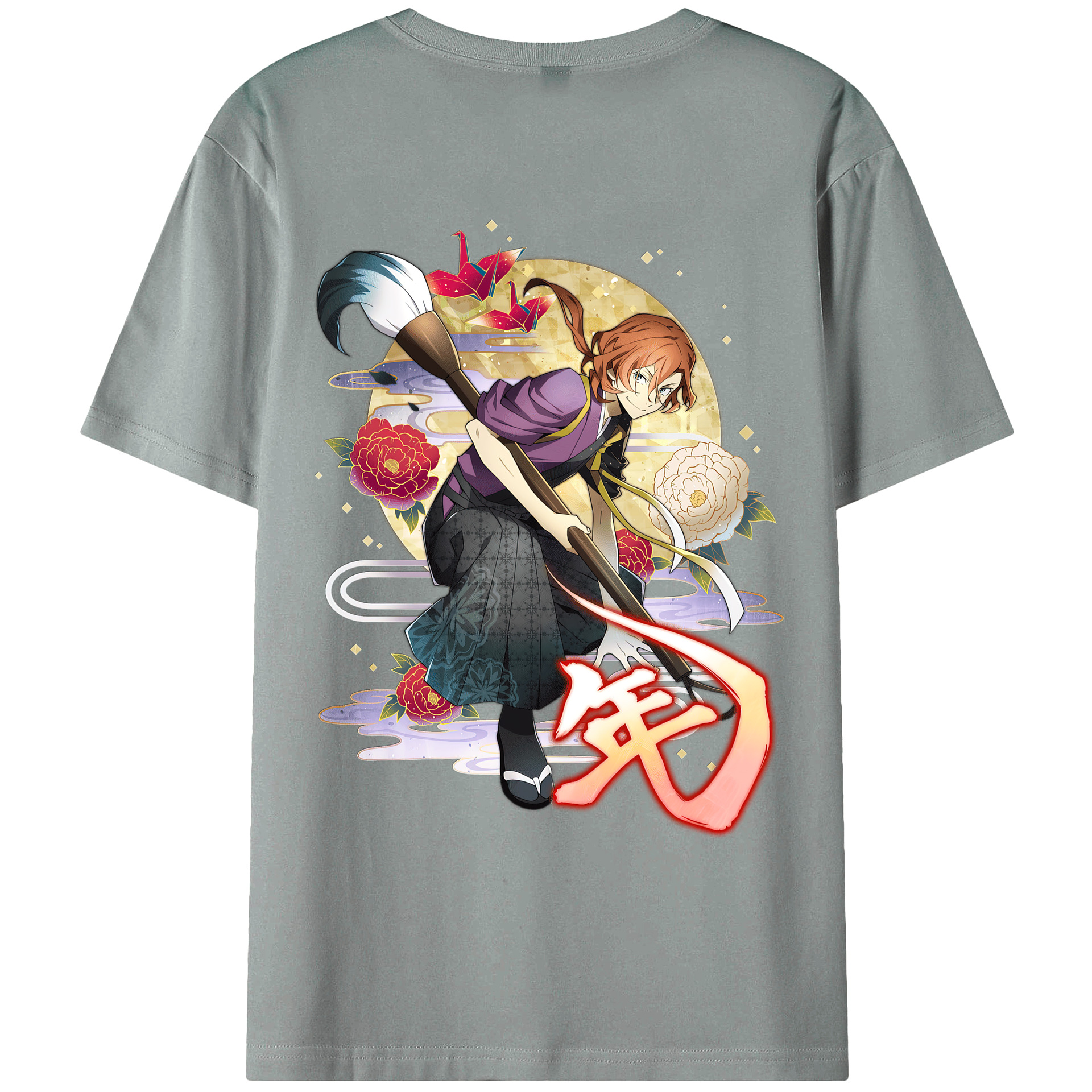 （画像用） 文豪ストレイドッグス Bungo Stray Dogs 綿100％ メンズ半袖Tシャツ（バックプリント） 通気性